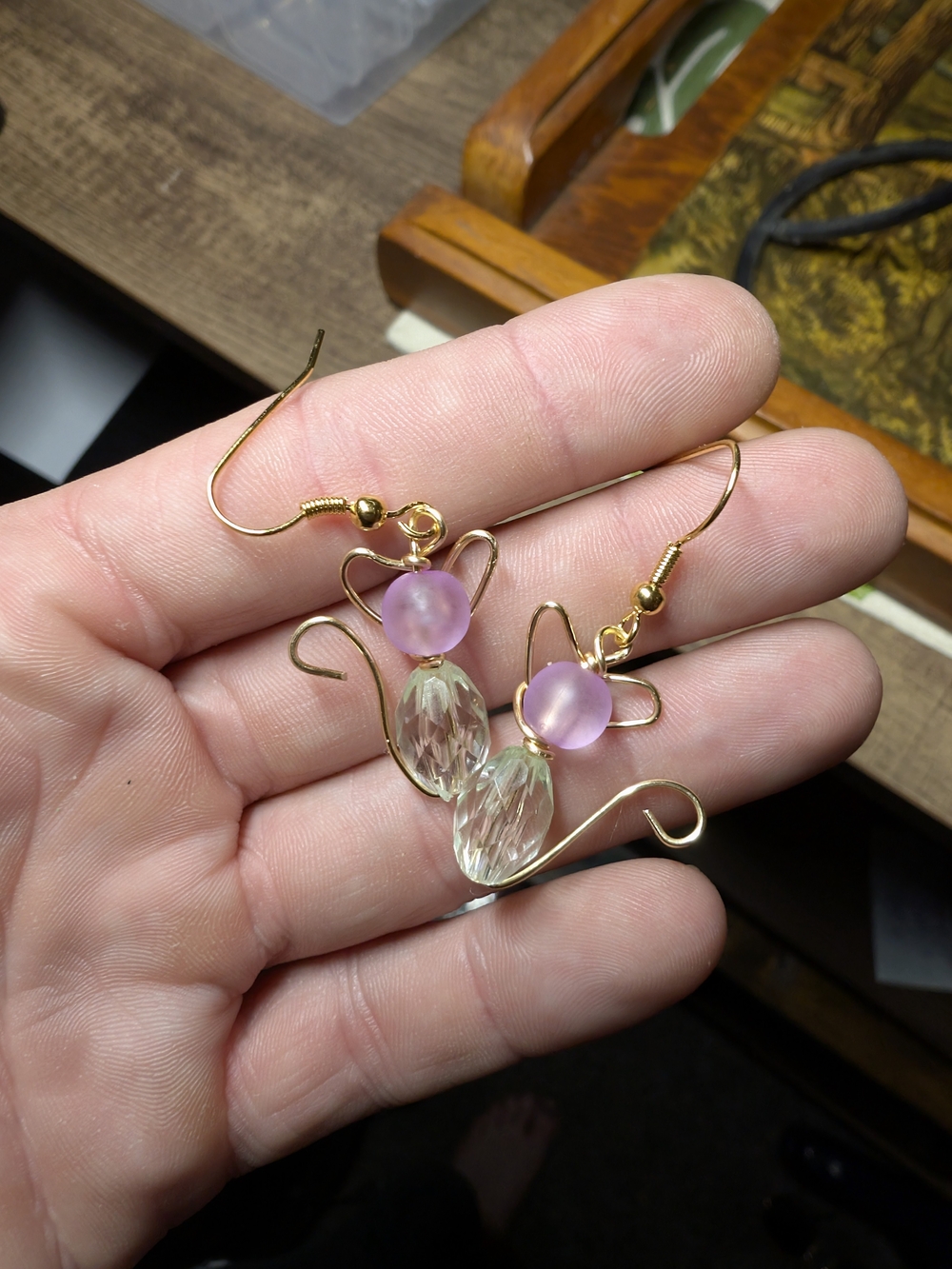 Handcrafted Gold-Tone Pink Crystal Drop Earrings